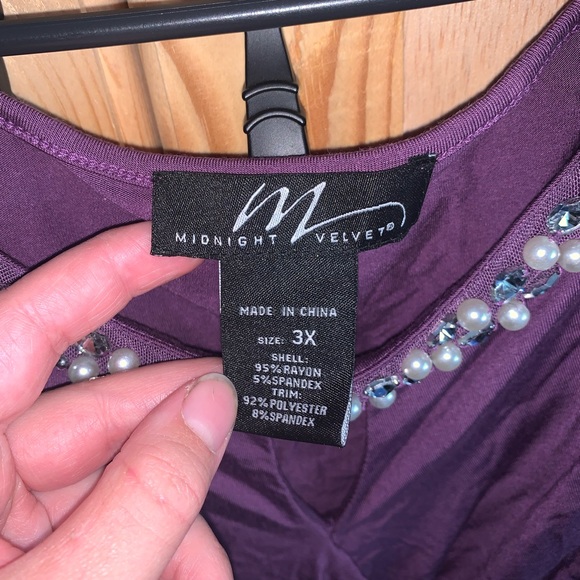 Midnight Velvet crisscross drape front faux rhinestone/pearl shirt size 3X - Picture 4 of 4